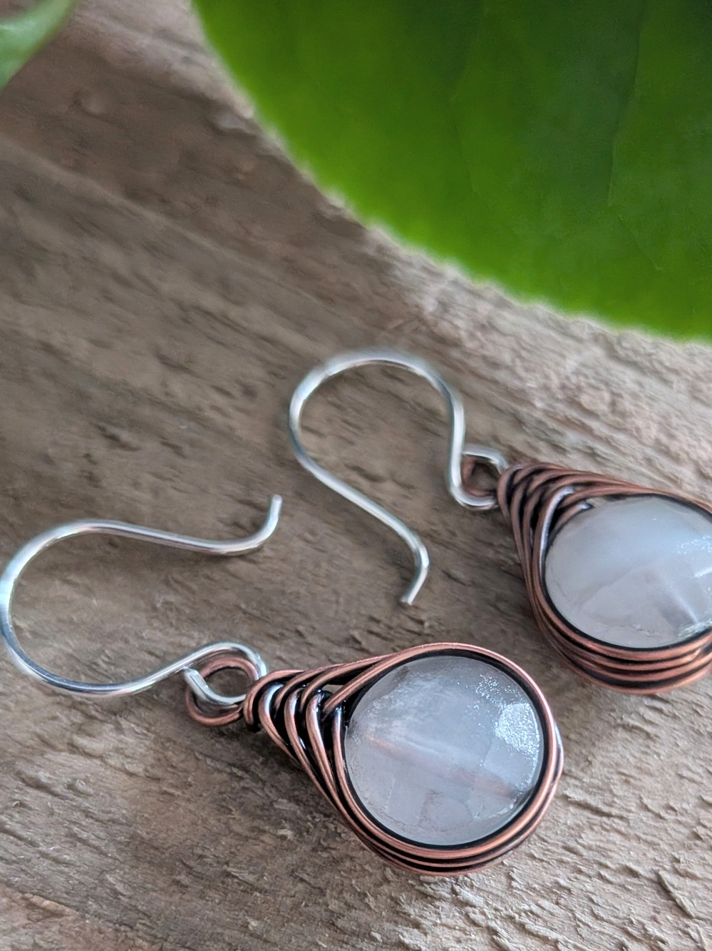 Handcrafted Copper Wire Wrapped Rose Quartz Drop Earrings